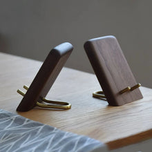 Load image into Gallery viewer, Minimalist Walnut Phone Stand with Brass Support
