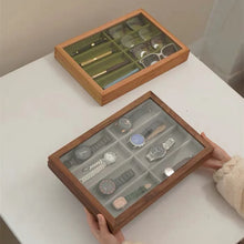 Load image into Gallery viewer, Solid Wood Glasses Organizer with Glass Lid and 8 Compartments