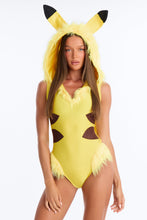 Load image into Gallery viewer, Yellow Hooded Bodysuit Costume Set with Lightning Bolt Tail and Furry Boot Covers