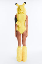 Load image into Gallery viewer, Yellow Hooded Bodysuit Costume Set with Lightning Bolt Tail and Furry Boot Covers