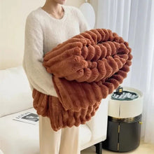 Load image into Gallery viewer, Plush Striped Throw Blanket Textured Faux Fur