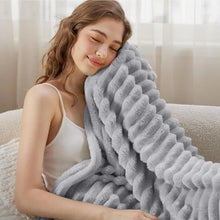 Load image into Gallery viewer, Plush Striped Throw Blanket Textured Faux Fur