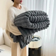 Load image into Gallery viewer, Plush Striped Throw Blanket Textured Faux Fur