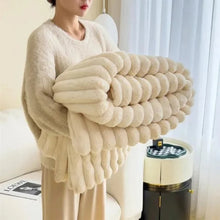 Load image into Gallery viewer, Plush Striped Throw Blanket Textured Faux Fur