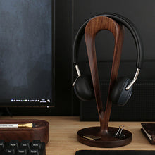 Load image into Gallery viewer, Walnut Headphone Stand, Black Walnut Wood Headset Holder