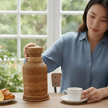 Load image into Gallery viewer, 34oz. Insulated Rattan Thermos Jug for Hot and Cold Drinks