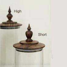 Load image into Gallery viewer, Medieval Retro Glass Canister with Walnut Lid