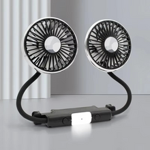 Load image into Gallery viewer, Dual USB Car Fan with LED Lights 3 Speed 360 Degree Adjustable Ventilation for Rear Seat Comfort