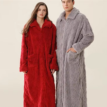 Load image into Gallery viewer, Zip-Up Plush Robe with Diamond Textured Design for Warmth and Comfort
