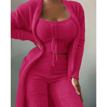 Load image into Gallery viewer, Women's Plush Three-Piece Bow-Tied Sleepwear Set