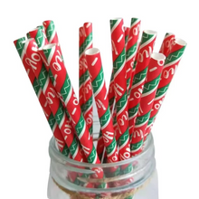 Load image into Gallery viewer, 25 Pack Christmas Kraft Paper Straws Colorful Printed Disposable Party Straws