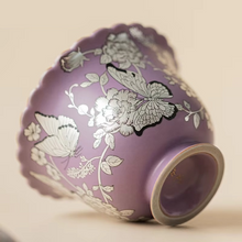 Load image into Gallery viewer, Purple Gilt Silver Butterfly Flower Porcelain Gaiwan Tea Bowl with Lid