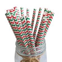 Load image into Gallery viewer, 25 Pack Christmas Kraft Paper Straws Colorful Printed Disposable Party Straws