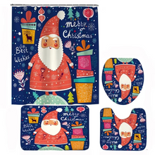Load image into Gallery viewer, Christmas Bathroom Set with Shower Curtain, Non-Slip Bath Mat, Toilet Lid Cover, and Rug – Santa, Bear, and Snowman Winter Design
