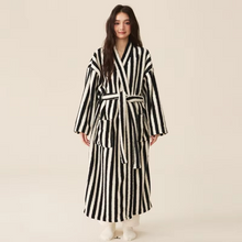 Load image into Gallery viewer, Winter Fleece Long Bathrobe with Modern Striped Design