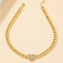 Load image into Gallery viewer, Sparkling Crystal Heart Charm Choker Necklace in Silver and Gold