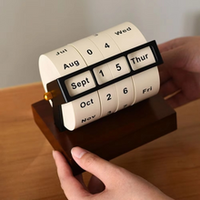 Load image into Gallery viewer, Vintage Wooden Perpetual Flip Calendar – Reusable Rotary Countdown Desk Display