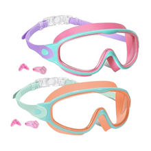 Load image into Gallery viewer, Swimming Goggles - No-Leak Panoramic View Swim Mask for Kids with Nose Clips & Earplugs