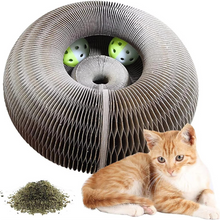 Load image into Gallery viewer, Round Corrugated Cat Scratcher with Ball Toy and Climbing Frame
