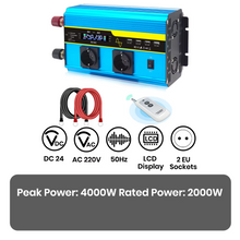 Load image into Gallery viewer, 4000W Pure Sine Wave Power Inverter 12V/24V DC to 110V/220V AC Converter for Car and Solar Systems