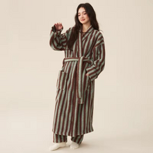 Load image into Gallery viewer, Winter Fleece Long Bathrobe with Modern Striped Design