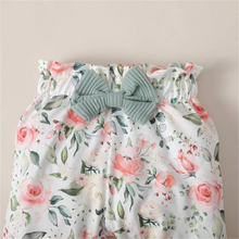 Load image into Gallery viewer, Baby Girl 3 Piece Outfit Set, Long Sleeve Romper, Floral Pants, and Matching Headband for Spring and Fall