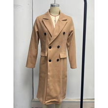 Load image into Gallery viewer, Women's Double-Breasted Slim-Fit Coat with Lapel Collar, Long Sleeves, Solid Color