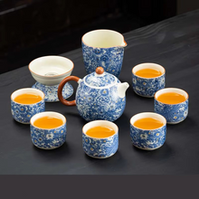 Load image into Gallery viewer, Elegant Floral Ceramic Kung Fu Tea Set with Teapot, Gaiwan, and Teacups