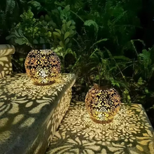 Load image into Gallery viewer, Outdoor Solar LED Lantern Light with Hollow Wrought Iron Design for Garden and Yard Decoration