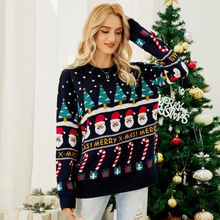 Load image into Gallery viewer, Cozy Tree Knit Sweater for Women, Winter Pullover with Snowman Design