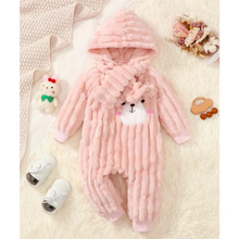 Load image into Gallery viewer, Baby Girl Bodysuit with Scarf Set, 2-Piece Long Sleeve Jumpsuit with Cute Bear Print, Cozy Winter Pajamas
