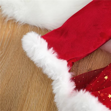 Load image into Gallery viewer, Baby Girls Christmas Outfit Set, Plush Patchwork Long Sleeve Romper with Star Tulle Skirt and Hairband