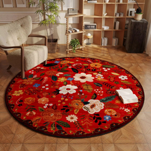 Load image into Gallery viewer, Beige Round Floral Rug with Washable Non-Slip Backing, Fade Resistant for Living Room