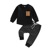Load image into Gallery viewer, Toddler Boys 2-Piece Autumn Outfit, Long Sleeve Pullover Top with Pocket and Striped Pants