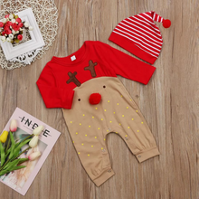 Load image into Gallery viewer, Christmas Reindeer Baby Bodysuit and Hat Set