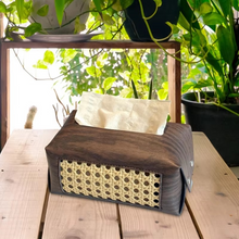 Load image into Gallery viewer, Retro Leather and Wood Tissue Box Holder with Vintage Carved Design