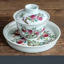 Load image into Gallery viewer, Chinese Kung Fu Ceramic Tea Set with Gaiwan and Blue White Sancai Cups