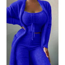 Load image into Gallery viewer, Women's Plush Three-Piece Bow-Tied Sleepwear Set