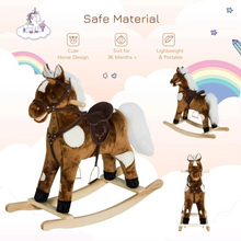 Load image into Gallery viewer, Plush Ride-On Rocking Horse Chair with Music for Kids – Dark Brown