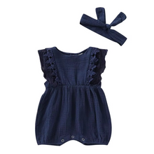 Load image into Gallery viewer, Infant Girl Cotton Romper and Lace Headband Set