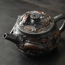 Load image into Gallery viewer, Hand Painted Purple Clay Dragon Teapot with Antique Relief Carving