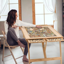 Load image into Gallery viewer, Tall Wooden Jigsaw Puzzle Table With Legs, 4 Drawers, Folding Board For 1500 Pieces