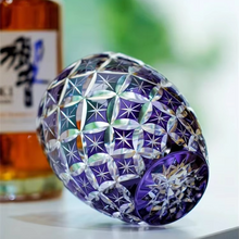 Load image into Gallery viewer, Violet Edo Kiriko Hand Cut Crystal Whiskey Glass with Seven Treasure Pattern