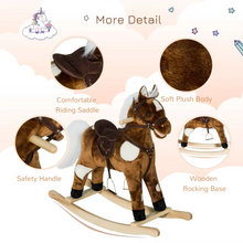 Load image into Gallery viewer, Plush Ride-On Rocking Horse Chair with Music for Kids – Dark Brown