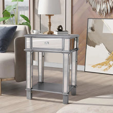 Load image into Gallery viewer, Mirrored Nightstand, Modern Bedside Table with Drawer, Silver Glass End Table for Bedroom