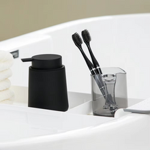 Load image into Gallery viewer, Matte Black Liquid Hand Soap Dispenser 11oz Modern Refillable Plastic Bottle for Bathroom and Kitchen Counter