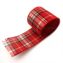Load image into Gallery viewer, Christmas Plaid Linen Craft Ribbon, Red and Green Snowflake Design, 6.5 Yard Roll