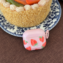 Load image into Gallery viewer, Cute Red Strawberry Protective Earphone Case with Pink Ring Cover