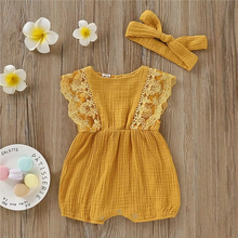 Load image into Gallery viewer, Infant Girl Cotton Romper and Lace Headband Set