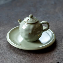 Load image into Gallery viewer, Handmade Ru Kiln Gold-Accent Ceramic Teapot With Built-In Infuser